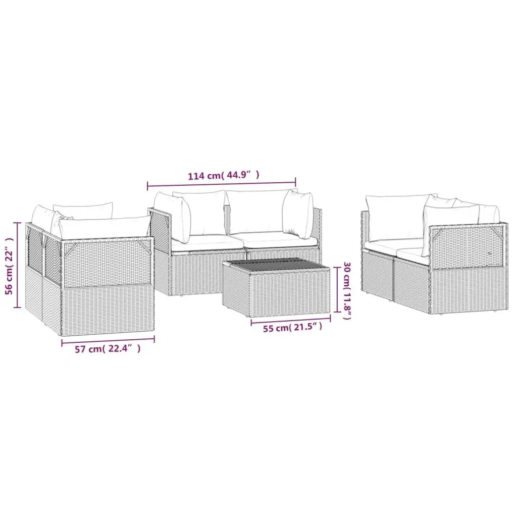 7 Piece Garden Lounge Set Grey Poly Rattan Outdoor Furniture