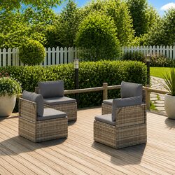 Garden Middle Sofas Set of 4 Grey - 57x57x56 cm Poly Rattan