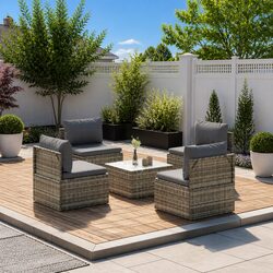 Garden Lounge Set 5 Piece Outdoor Furniture with Cushions Grey Rattan