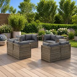 8-Piece Grey Outdoor Sofa Set: Dimensions and Details Inside