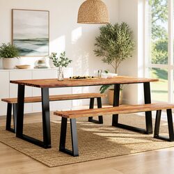 3 Piece Acacia Wood Dining Set with Live Edge