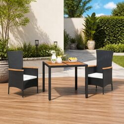 3 Piece Garden Dining Set: Black Rattan & Steel Construction