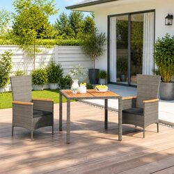 3 Piece Garden Dining Set Specifications: Grey Poly Rattan with Cushions
