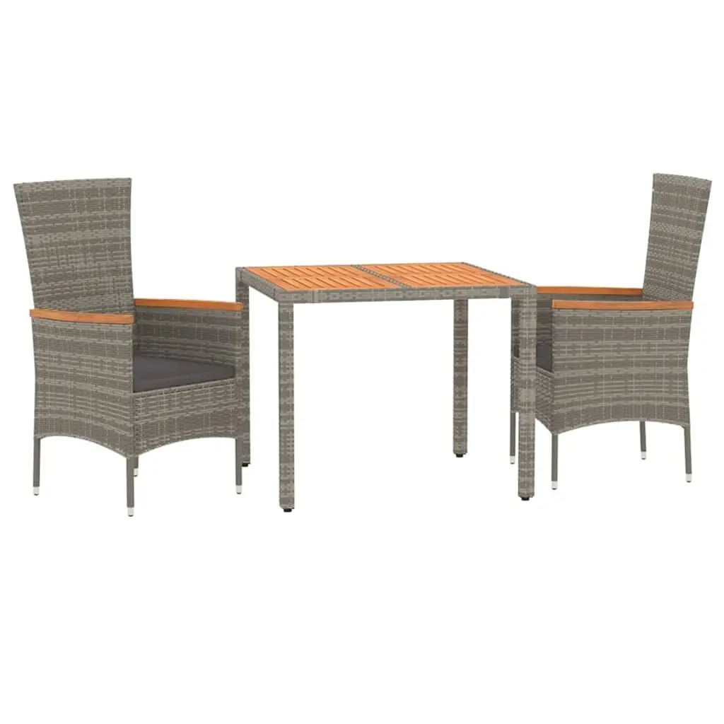 Garden Dining Set Outdoor Patio Furniture 3 Piece Grey Poly Rattan