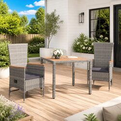 Garden Dining Set: 3-Piece Grey Rattan with Steel Frame