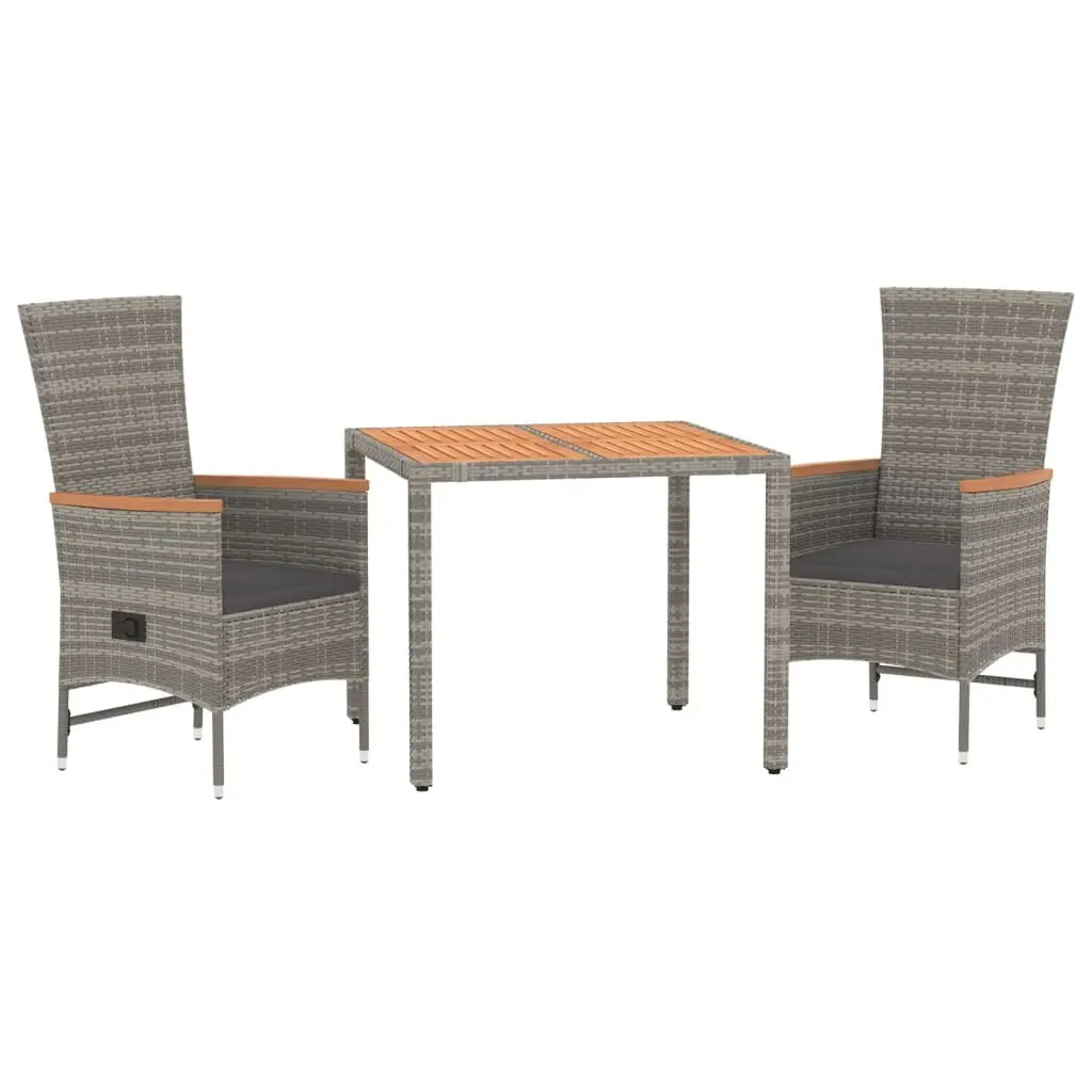 Garden Dining Set 3 Piece Outdoor Use Grey Poly Rattan Chairs Table