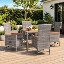 5 Piece Outdoor Dining Set Grey Poly Rattan Chairs Table Garden Patio Furniture