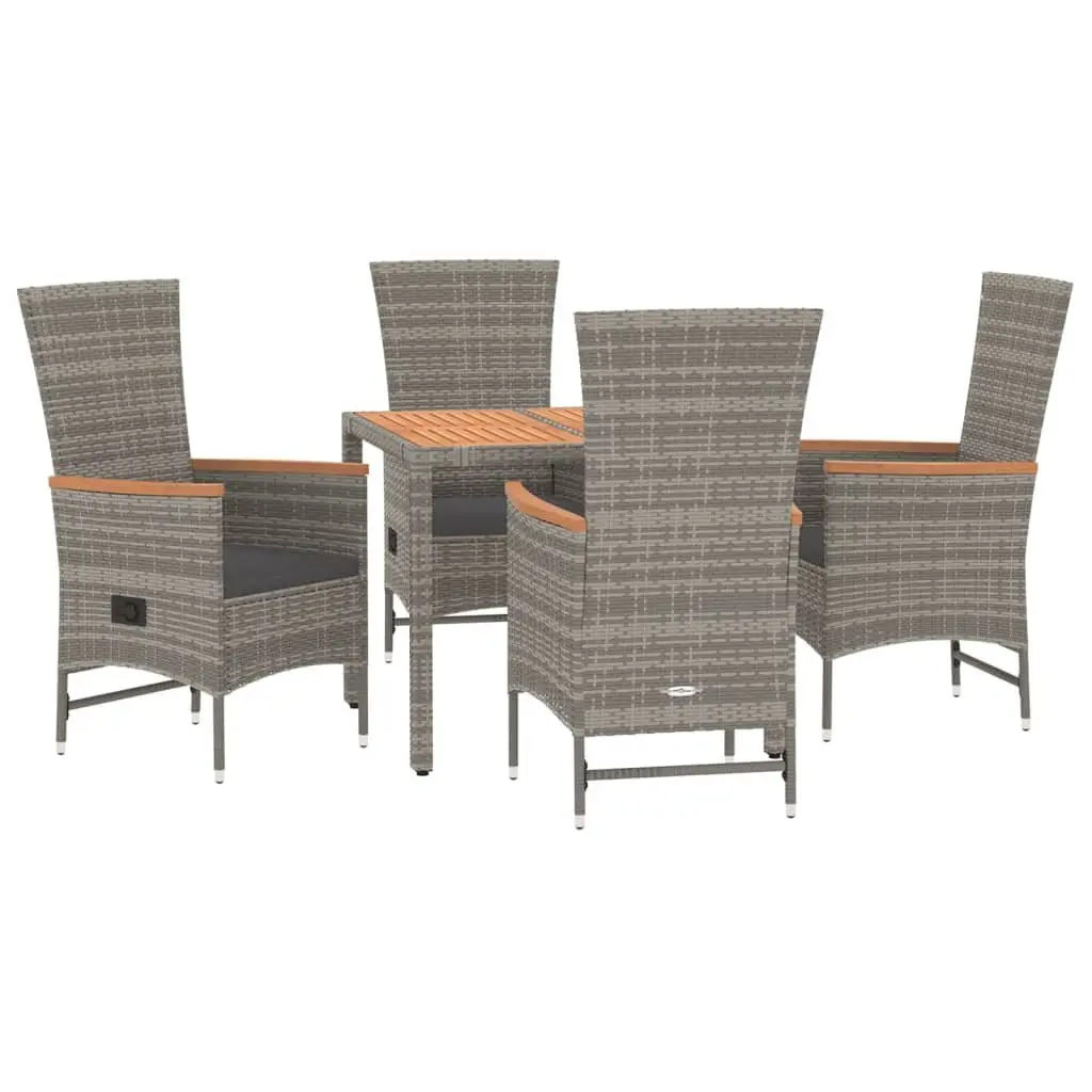 Grey 5 Piece Outdoor Dining Set for Garden Patio with Reclining Chairs and Table Poly Rattan Furniture