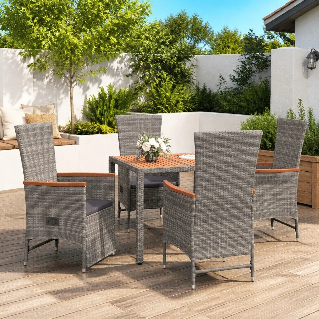 5 Piece Grey Outdoor Dining Set with Steel Frame
