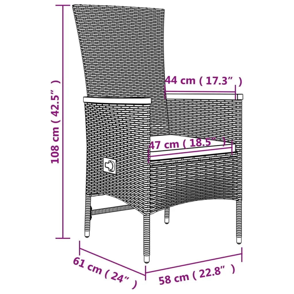 5 Piece Outdoor Garden Dining Set Grey Poly Rattan Chairs Table with Cushions