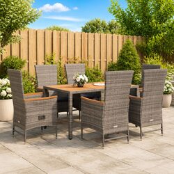 Garden Dining Set 7 Piece Outdoor Furniture Grey Rattan Chairs Table Cushions