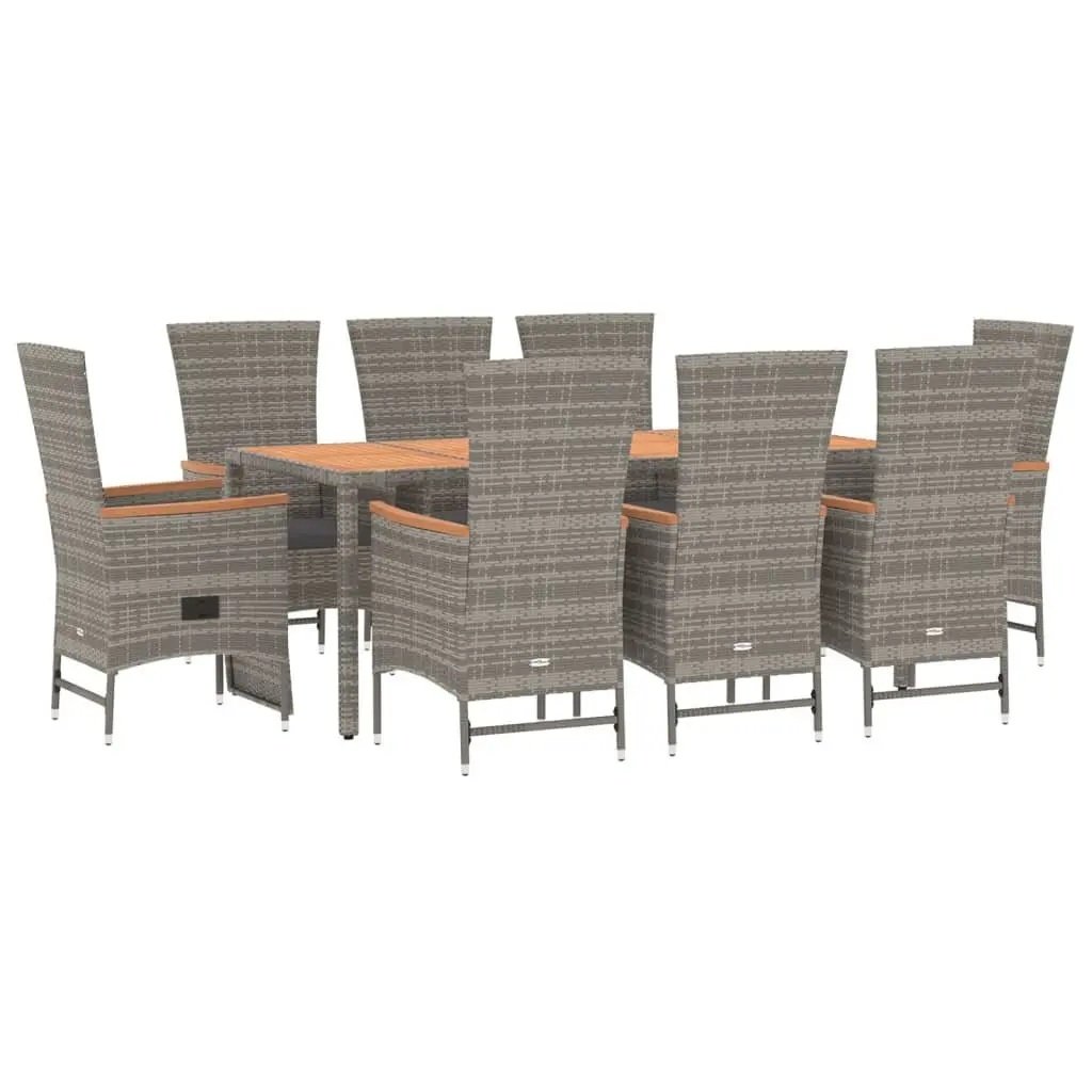 Outdoor Garden Dining Set 9 Piece Patio Furniture with Cushions Grey Rattan