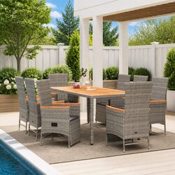 Garden Dining Set 9 Piece Outdoor Patio Furniture Grey Rattan Chairs Table