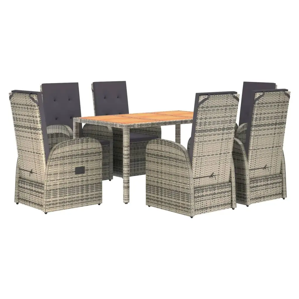 7 Piece Garden Dining Set Outdoor Use Grey Poly Rattan Furniture