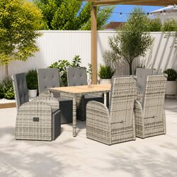 Outdoor Dining Set 7 Piece Garden Furniture Grey Poly Rattan Chairs Table