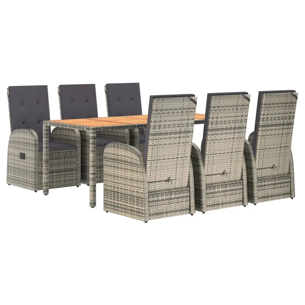 Garden Dining Set 7 Pieces Grey Poly Rattan with Cushions