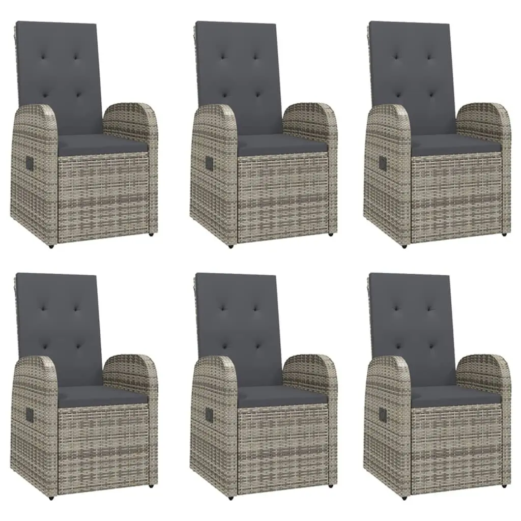 Garden Dining Set 7 Pieces Grey Poly Rattan with Cushions