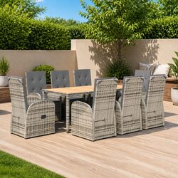 9 Piece Garden Dining Set - Durable Grey Poly Rattan