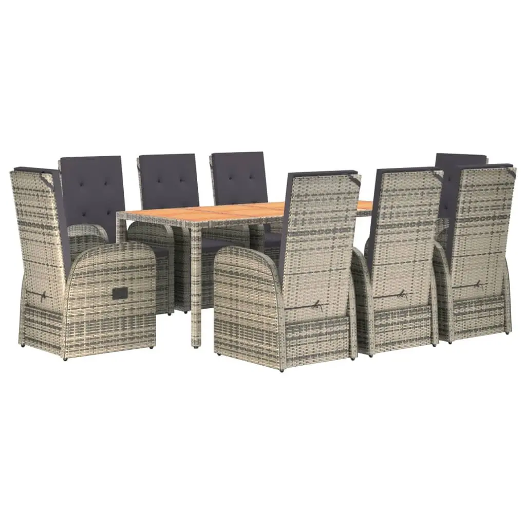 Garden Dining Set 9 Piece Grey Poly Rattan Outdoor Patio Furniture with Cushions