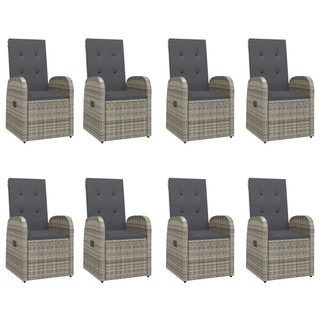 Garden Dining Set 9 Piece Grey Poly Rattan Outdoor Patio Furniture with Cushions
