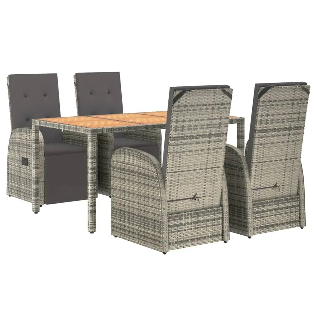 5 Piece Garden Dining Set for Outdoor Patio Grey Rattan with Cushions