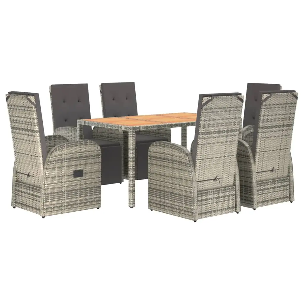 7 Piece Garden Dining Set Grey Poly Rattan