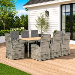 Garden Dining Set: 9 Pieces with Grey Cushions Included