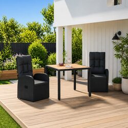 3-Piece Garden Dining Set: 2 Reclining Chairs, 1 Table