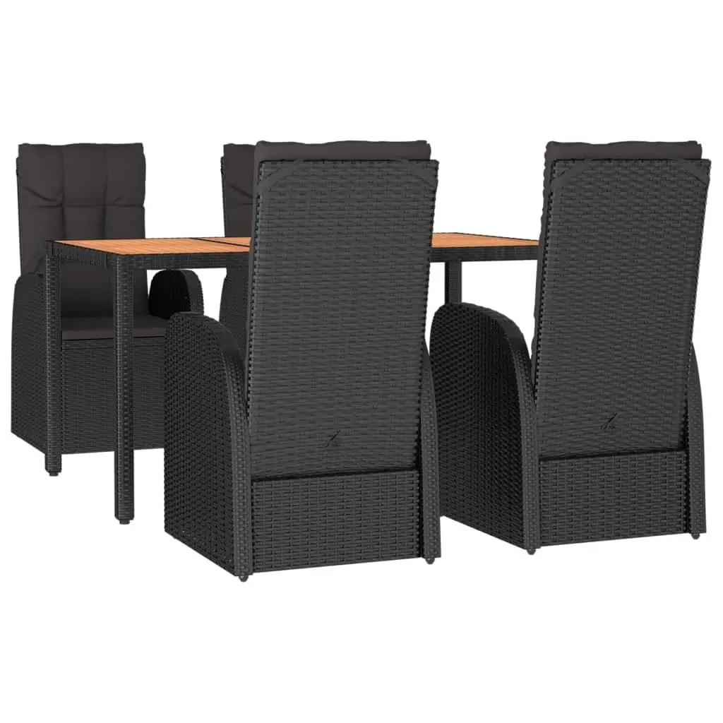 5 Piece Outdoor Garden Dining Set Black Poly Rattan Chairs Table