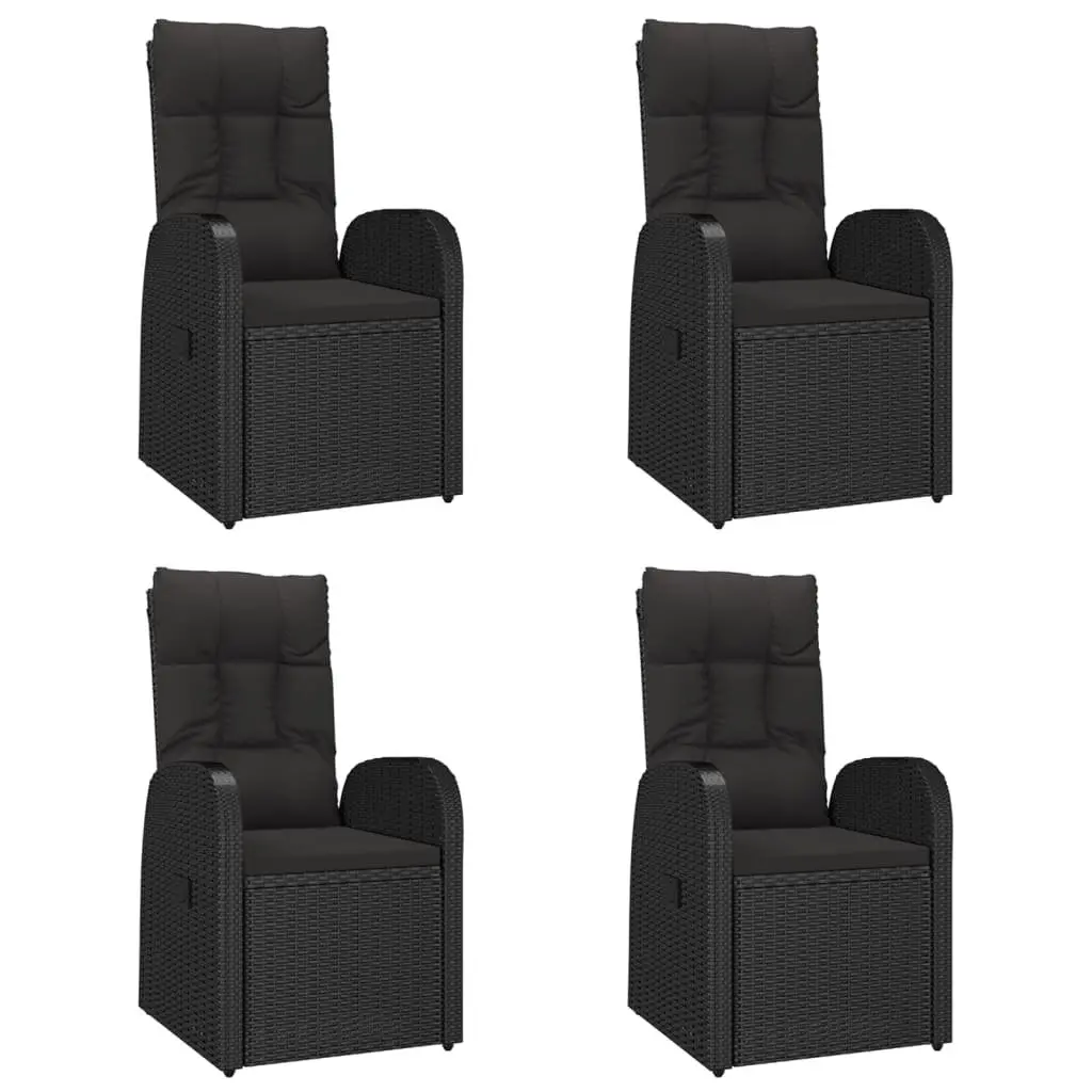 5 Piece Outdoor Garden Dining Set Black Poly Rattan Chairs Table