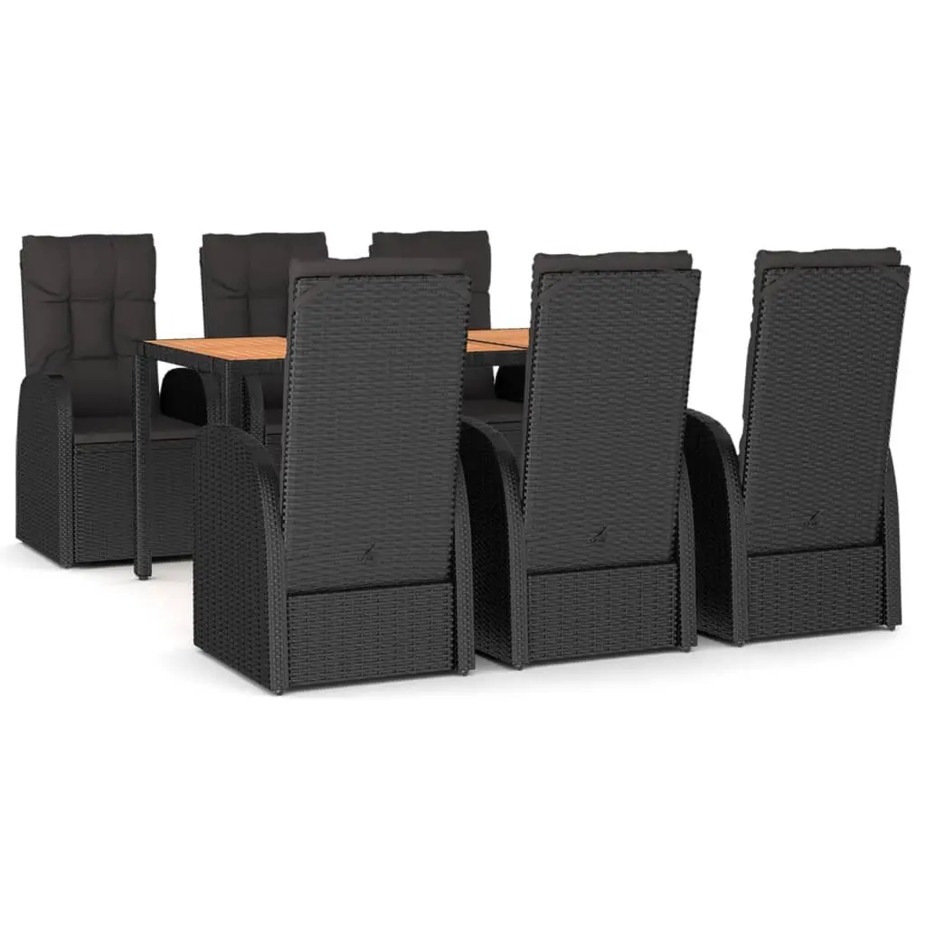 7 Piece Outdoor Dining Set Patio Rattan Chairs with Cushions for Garden Black
