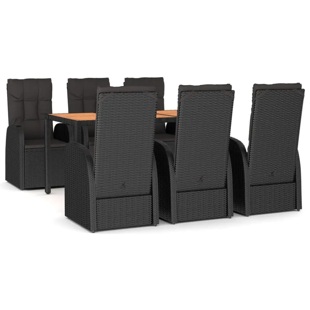 7 Piece Outdoor Garden Dining Set Black Poly Rattan Chairs Table Cushions