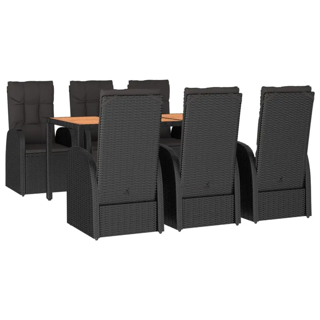 7 Piece Outdoor Garden Dining Set Black Poly Rattan Chairs Table Cushions