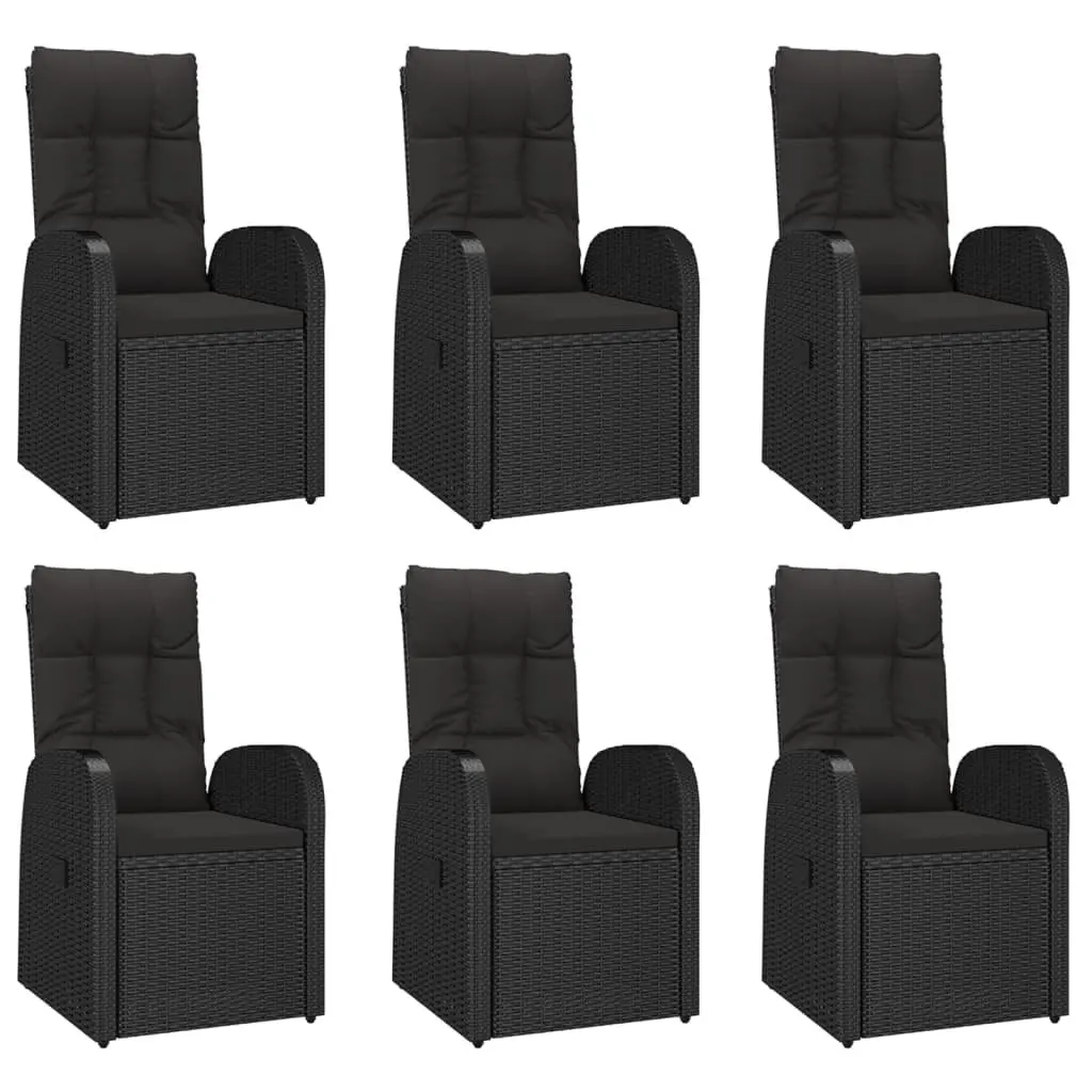 7 Piece Garden Dining Set for Outdoor Patio Black Poly Rattan with Cushions