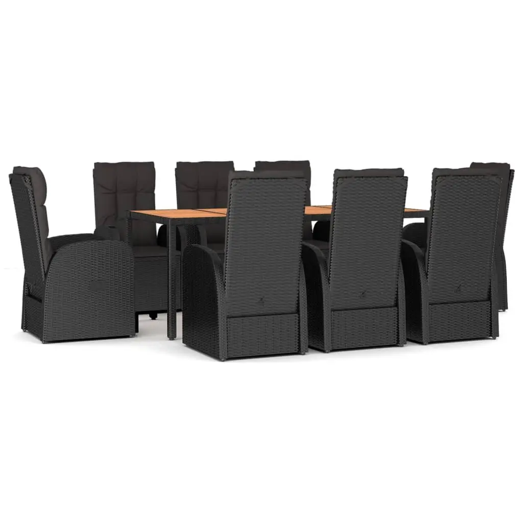 9 Piece Garden Dining Set Outdoor Use Black Poly Rattan Chairs Table Weather Resistant