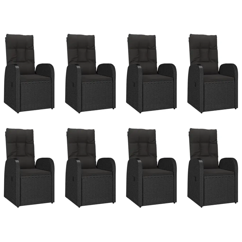 9 Piece Garden Dining Set Outdoor Use Black Poly Rattan Chairs Table Weather Resistant
