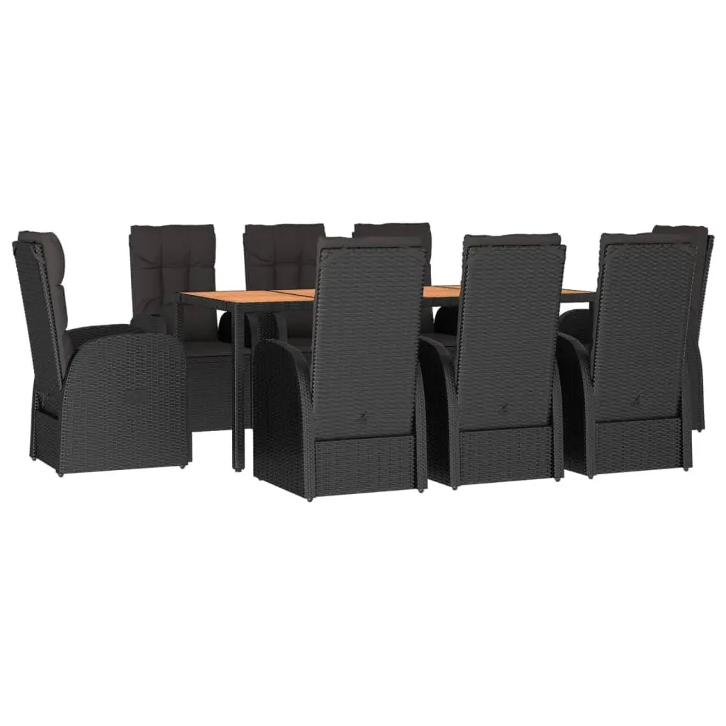 Garden Dining Set 9 Piece Outdoor Patio Black PE Rattan with Cushions