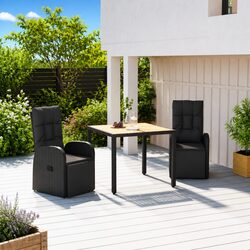 3 Piece Garden Dining Set: Poly Rattan & Acacia Wood