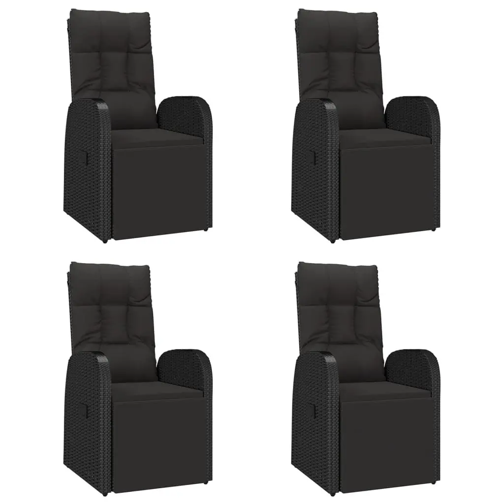 5 Piece Outdoor Dining Set for Garden Black Poly Rattan Acacia Wood Furniture