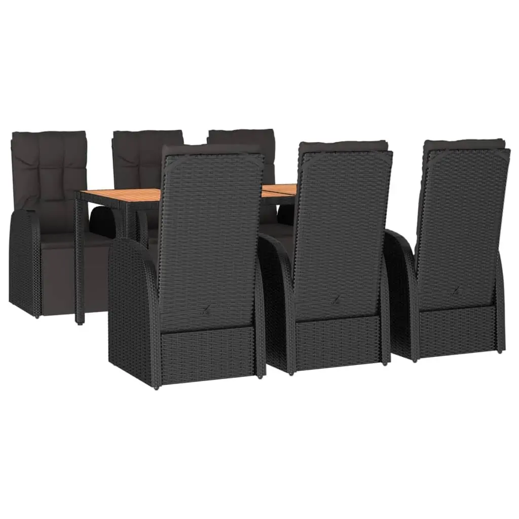 Garden Dining Set 7 Piece Black Poly Rattan Acacia Wood Outdoor Furniture