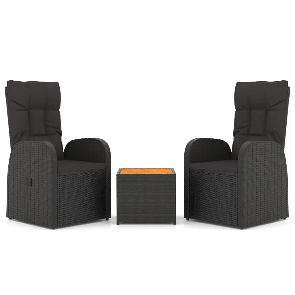 3 Piece Outdoor Lounge Set Black Garden Chair Table Cushion Pillow