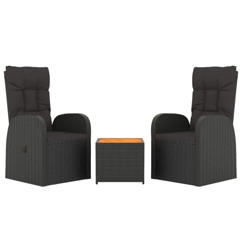 3 Piece Outdoor Lounge Set Black Garden Chair Table Cushion Pillow