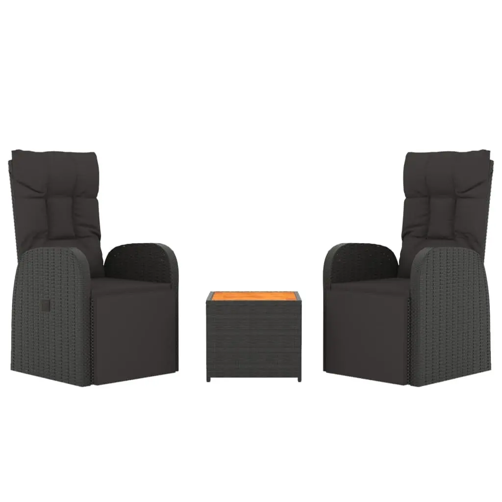 3 Piece Outdoor Lounge Set Black Garden Chair Table Patio Furniture