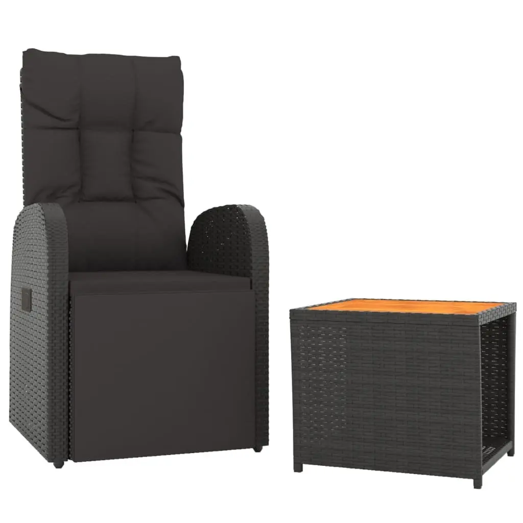 Garden Lounge Set 2 Piece Outdoor Furniture Black Rattan Wood Reclining Chair