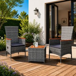 3-Piece Outdoor Lounge Set: Grey Poly Rattan and Acacia Wood