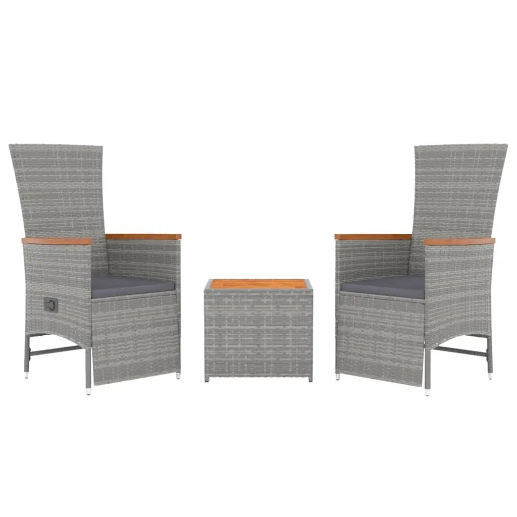 3 Piece Garden Lounge Set Grey PE Rattan Acacia Wood Outdoor Furniture Chairs