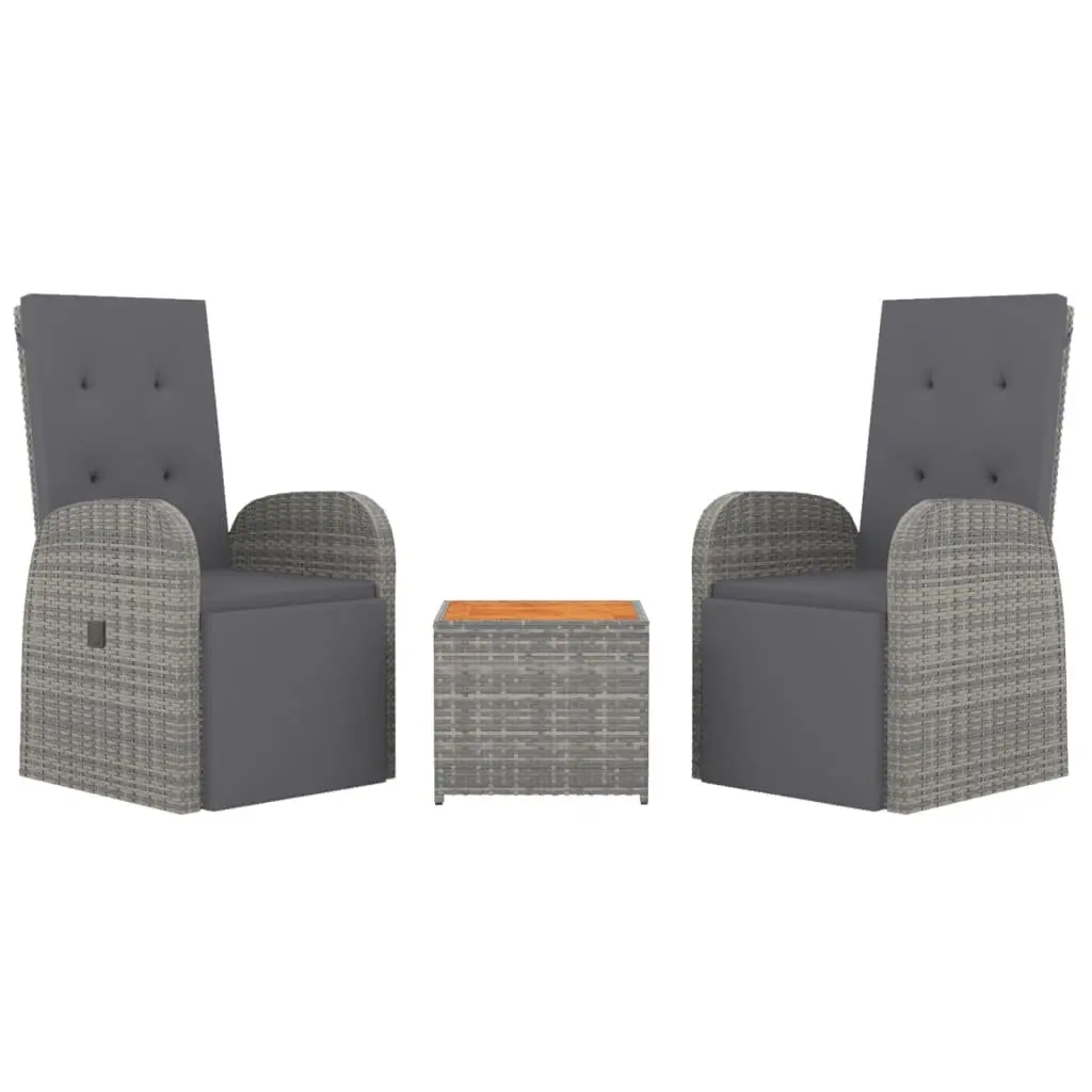 3 Piece Garden Lounge Set Outdoor Furniture Grey PE Rattan Steel Acacia Wood