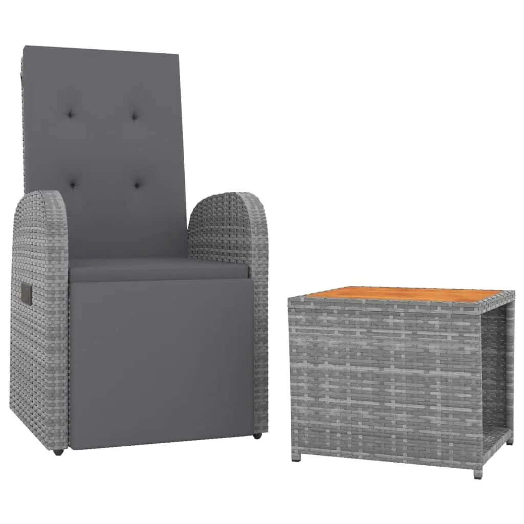 Garden Lounge Set Outdoor Use 2 Piece Grey Rattan Steel Acacia Wood