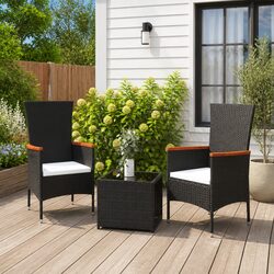 Black 3 Piece Lounge Set: PE Rattan, Steel Frame, Glass Top