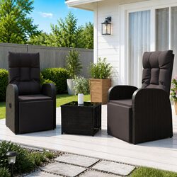 3 Piece Black Garden Lounge Set with Steel Frame and Cushions